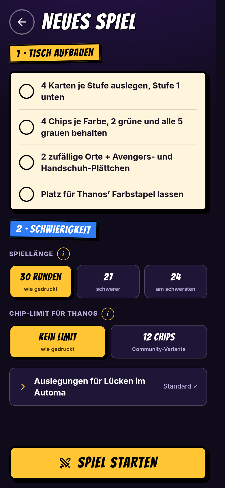 Neues Spiel: Checkliste für den Aufbau und Schwierigkeit