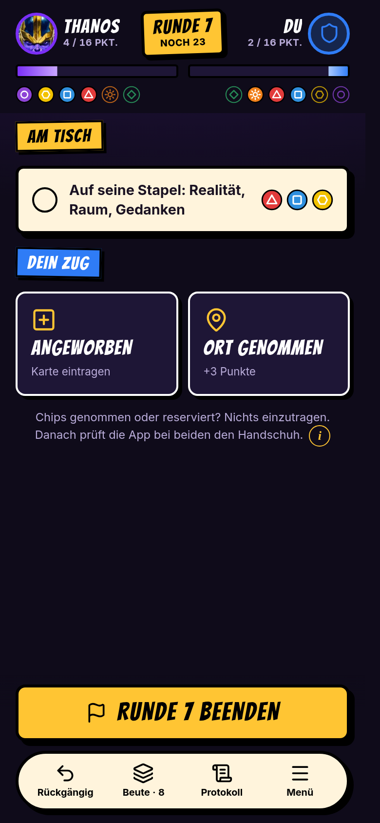 Am Tisch: eine Checkliste seines Zugs, dann dein Zug