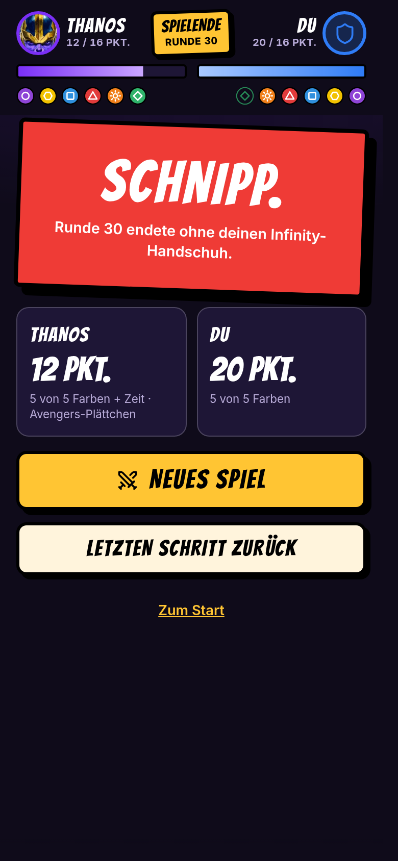 SCHNIPP: Runde 30 endete ohne deinen Infinity-Handschuh