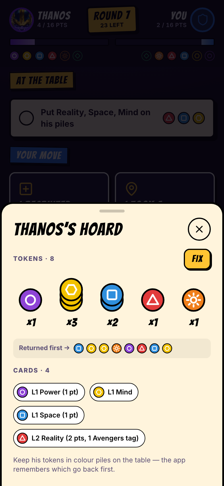 Thanos’s hoard: token piles, return order and his cards