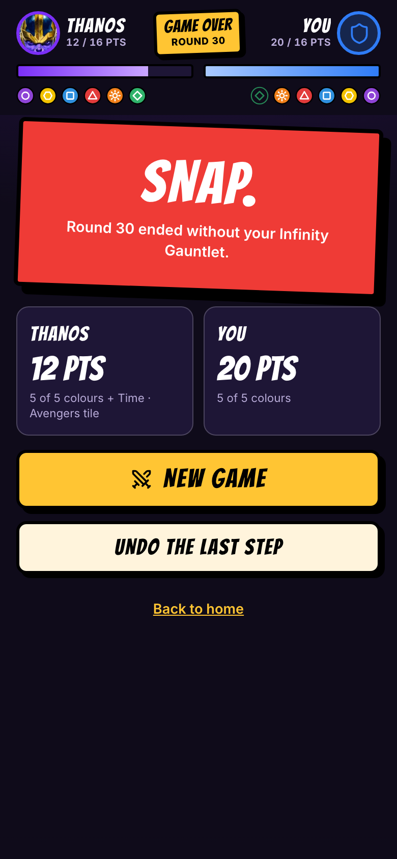 SNAP: round 30 ended without your Infinity Gauntlet