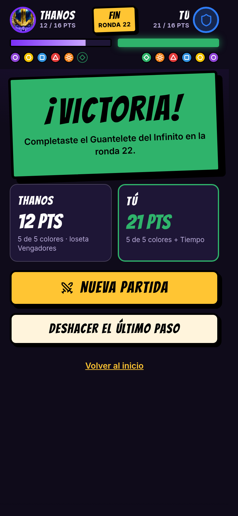 Victoria: completaste el Guantelete del Infinito