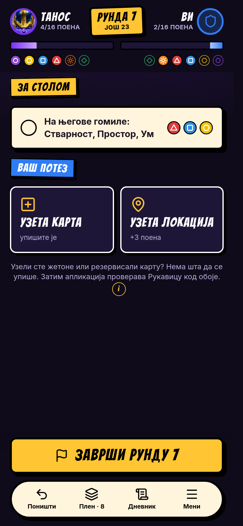 За столом: списак његовог потеза, па ваш потез